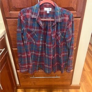 Old Navy Casual Plaid lightweight flannel shirt size medium Burgundy and Teal